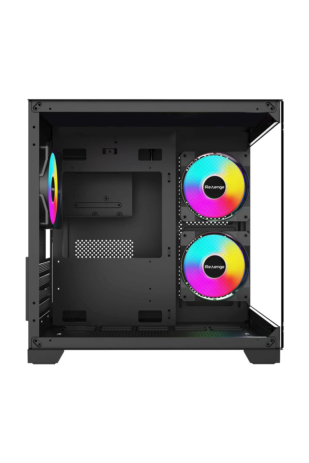 Revenge Nova 3 RGB fanlı temperli cam panel mATX gaming oyuncu bilgisayar kasası - RGB 3 Fanlı Siyah Micro ATX Oyuncu - Revenge