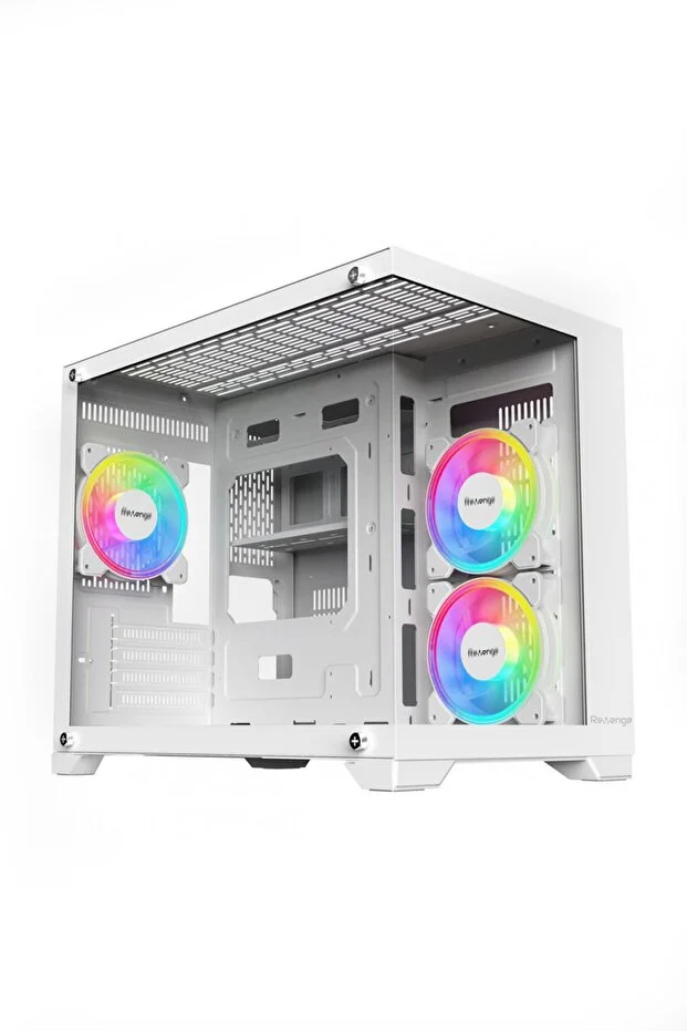Revenge Nova 3 RGB fanlı temperli cam panel mATX Beyaz gaming oyuncu bilgisayar kasası - RGB 3 Fanlı Beyaz Micro ATX Oyuncu - Revenge